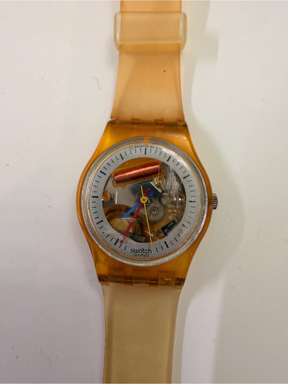 Vintage Swatch Swiss Jelly Skeleton Watch Orange Transparent - Needs Battery